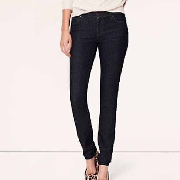 ANN TAYLOR LOFT Modern Skinny Jeans Dark Wash Zip Fly Full Length sz 4 / 27 W27 - Picture 1 of 12